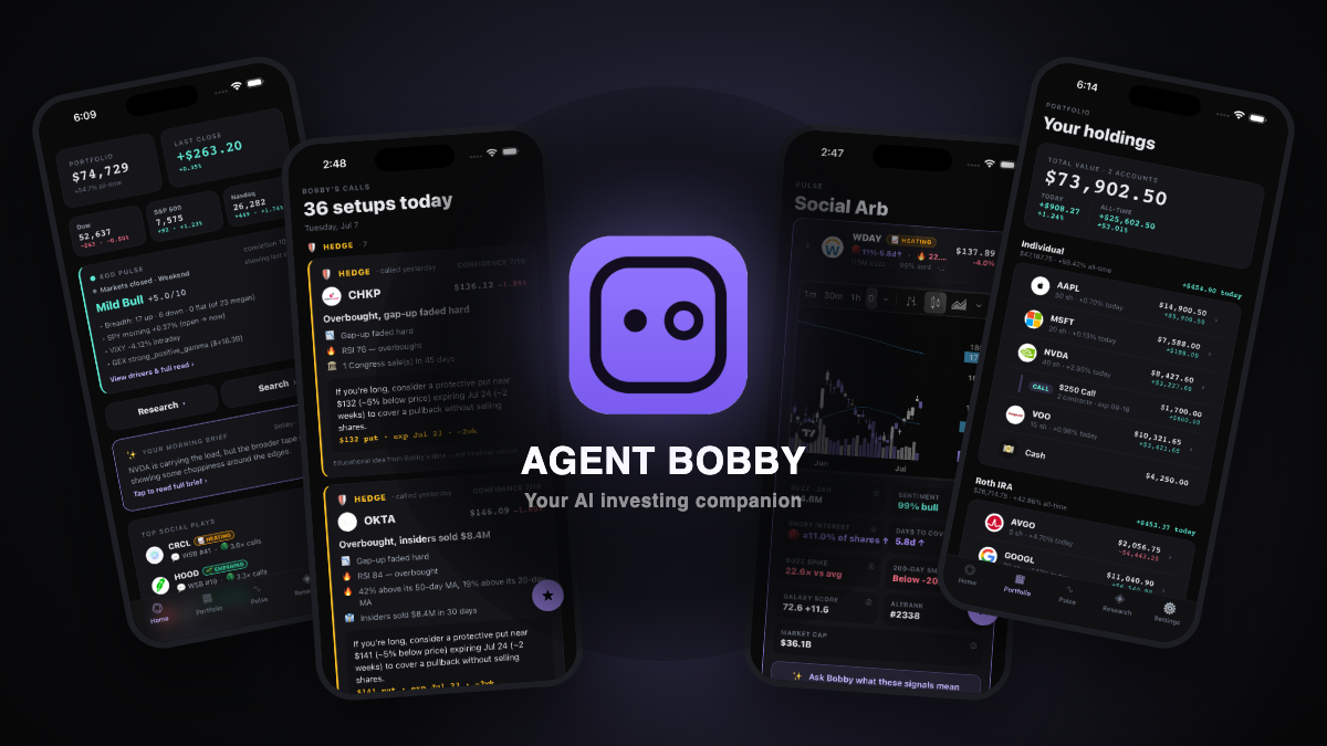 Agent Bobby market research screens on iPhone