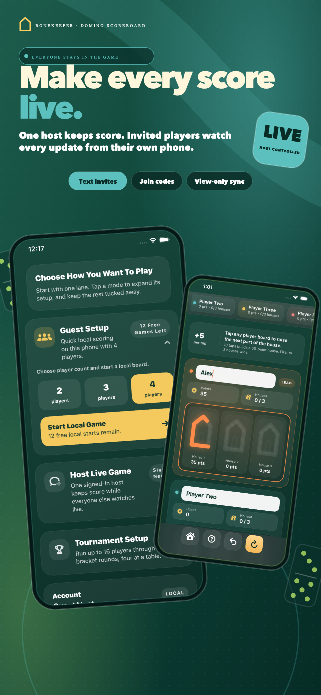 BoneKeeper host-controlled live games